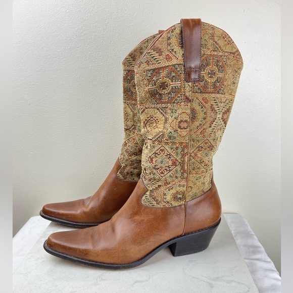 J.Jill Vintage Tapestry Leather Western Boots Pointed Toe Made in Brazil 9 - Picture 9 of 15
